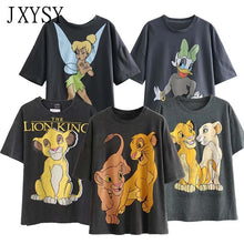Load image into Gallery viewer, JXYSY camiseta de mujer 2020 verano estilo inglés moda León de dibujos animados estampado de rey o-cuello de manga corta Camiseta femenina Tops