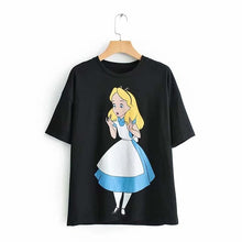 Load image into Gallery viewer, JXYSY camiseta de mujer 2020 verano estilo inglés moda León de dibujos animados estampado de rey o-cuello de manga corta Camiseta femenina Tops
