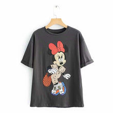 Load image into Gallery viewer, JXYSY camiseta de mujer 2020 verano estilo inglés moda León de dibujos animados estampado de rey o-cuello de manga corta Camiseta femenina Tops