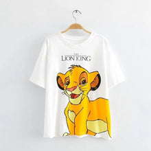 Load image into Gallery viewer, JXYSY camiseta de mujer 2020 verano estilo inglés moda León de dibujos animados estampado de rey o-cuello de manga corta Camiseta femenina Tops