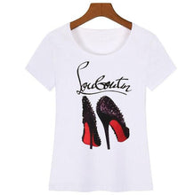 Load image into Gallery viewer, White T Shirt Women Tops Fashion High Heel Shoes Letter Print Tshirt 2020 Women Shirts Summer Short Sleeve Tee Shirt Femme
