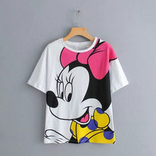 Load image into Gallery viewer, JXYSY camiseta de mujer 2020 verano estilo inglés moda León de dibujos animados estampado de rey o-cuello de manga corta Camiseta femenina Tops
