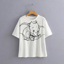 Load image into Gallery viewer, JXYSY camiseta de mujer 2020 verano estilo inglés moda León de dibujos animados estampado de rey o-cuello de manga corta Camiseta femenina Tops
